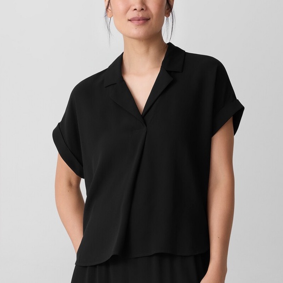 cleo Tops - Cleo Black Business Casual Blouse Button Up Back